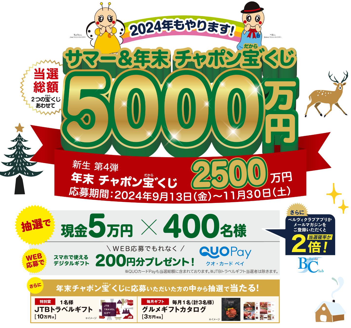 2024年もやります！サマー&年末チャポン宝゛くじ 当選総額2,500万円 応募期間：2024年9月13日（金）〜11月30日（土）