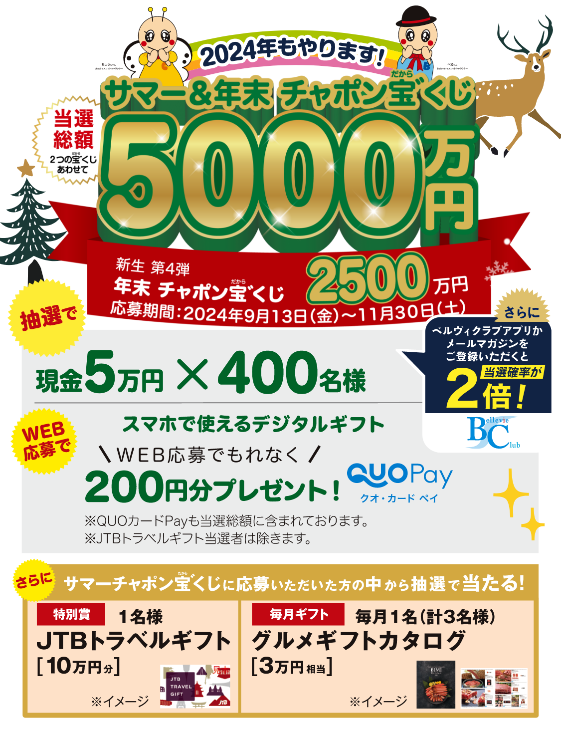 2024年もやります！サマー&年末チャポン宝゛くじ 当選総額2,500万円 応募期間：2024年9月13日（金）〜11月30日（土）